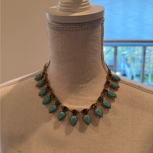 J Crew Turquoise and Gold Statement Necklace with Elegant Design